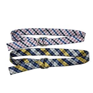 Class Club Boys Youth Yellow Pink Blue Plaid Adjustable Ring 2 Belt Bundle